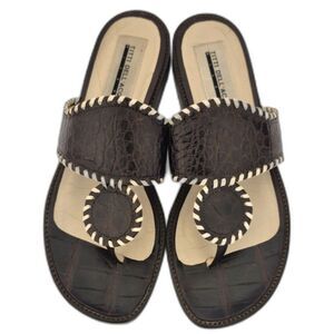 Genuine Alligator Toe Ring Sandals Brown Whipstitch 38.5 Titti Dell'Acqua Milano